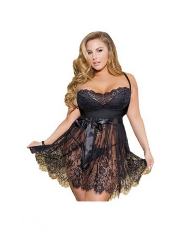 Babydoll Chemise Sexy cu chilot, Plus Size M