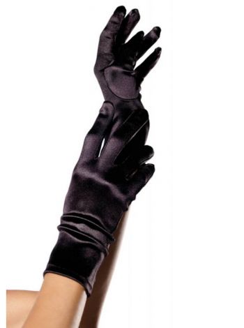 Manusi scurte din satin, Negru, One Size